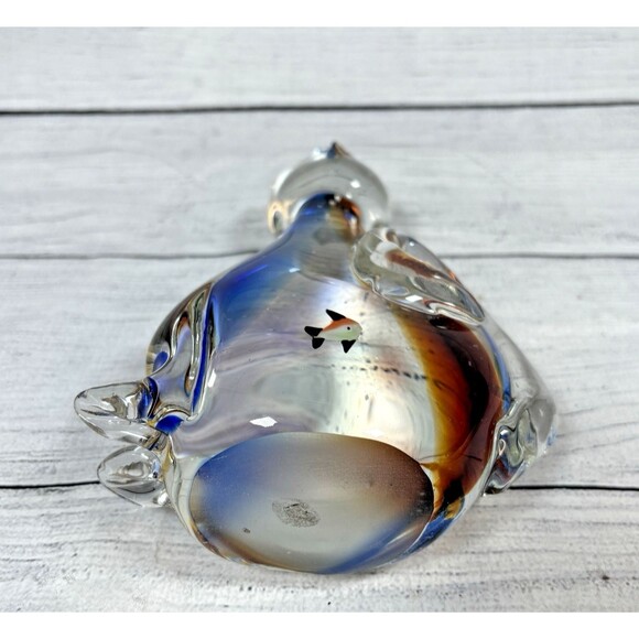 Murano Handblown Art Glass Clear Blue Amber 8" Cat Fish in Belly Figurine Decor - Picture 7 of 7